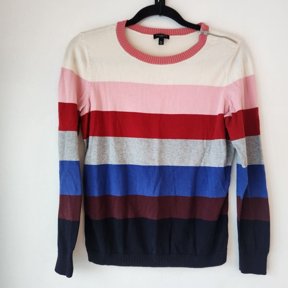 Talbots Striped Colorblocked Sweater Top Crewneck Spring Fall Winter Petite M
